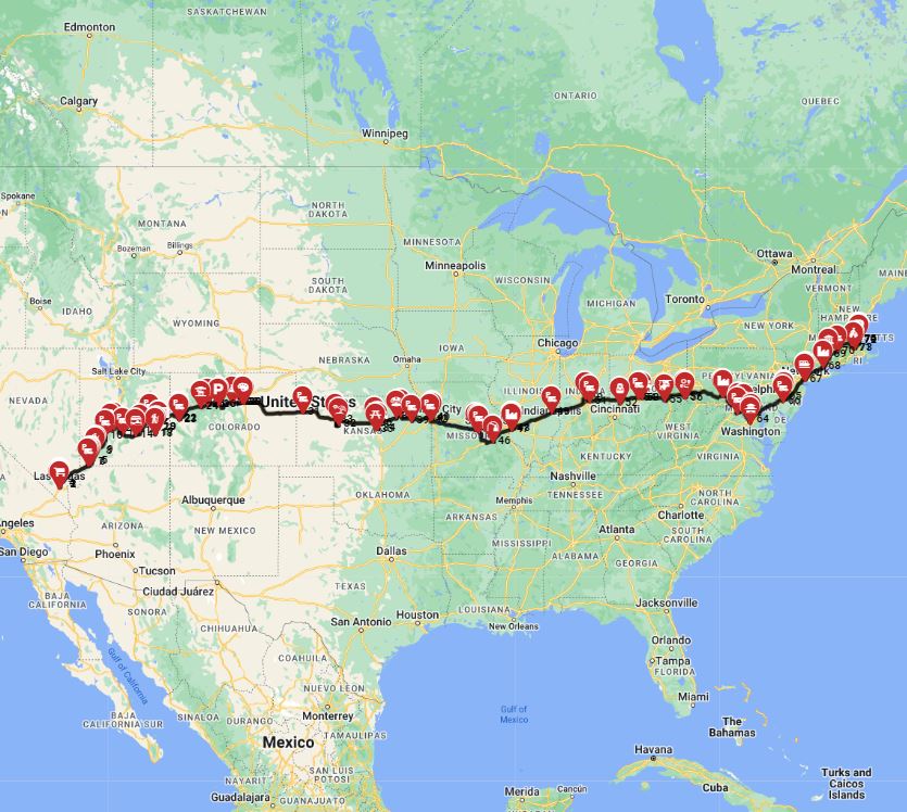 RV trip planner USA Las Vegas to Boston motorhome road trip route